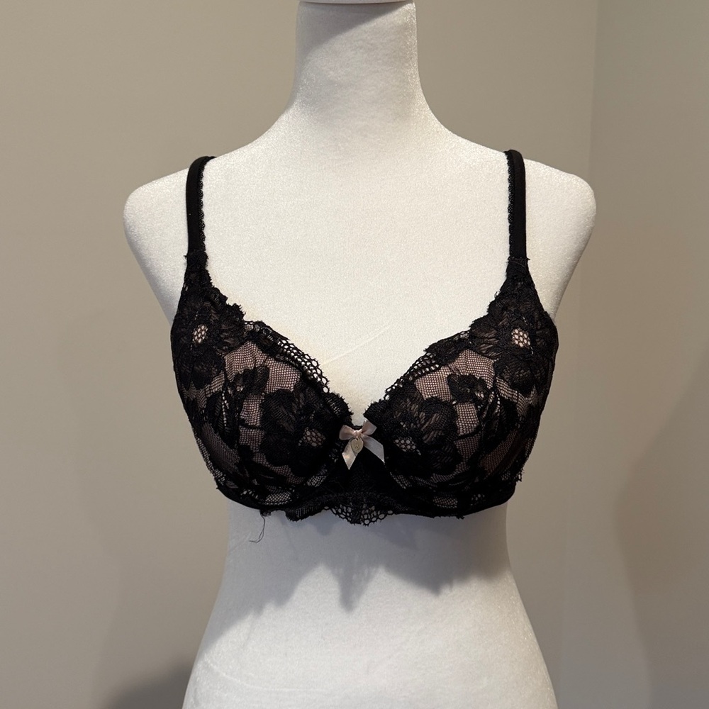 Victoria's Secret Sheer Black Lace Mesh Bra, 36B